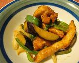 鶏胸肉と茄子ピーマン玉ねぎの辛味噌炒め作り方5写真