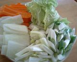 ペラペラ野菜ともち巾着の豆乳しゃぶしゃぶ作り方3写真