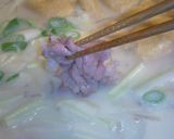 ペラペラ野菜ともち巾着の豆乳しゃぶしゃぶ作り方4写真