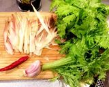 わさび菜と秋みょうがのペペロンチーノ作り方1写真