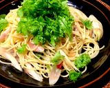 わさび菜と秋みょうがのペペロンチーノ作り方5写真