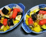 エビ茄子パプリカ赤ウインナーのアヒージョ作り方3写真