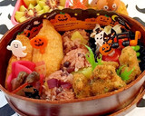 赤飯おにぎりとおいなり 海苔唐揚げ弁当作り方3写真