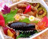 豚肉生姜焼き 玄米秋弁当 落ち葉とお花作り方1写真