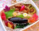 豚肉生姜焼き 玄米秋弁当 落ち葉とお花作り方3写真