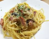 ♪ カルボナーラに柿のトッピング作り方1写真