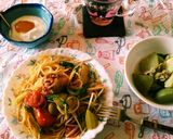 ホットグリーンオリーブパスタ作り方3写真