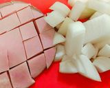 ハムと玉ねぎの玉子炒め❤カルボナーラ風作り方1写真