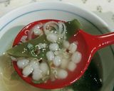 餅麦キヌアで♥️わかめスープ雑炊作り方3写真