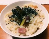 staubでサツマ＆ベーコンの炊込みご飯作り方5写真