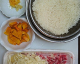 あたた生だしでかぼちゃとそぼろの炊込み飯作り方1写真