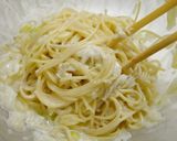 簡単！エノキと葱のホワイトカルボナーラ作り方4写真