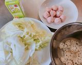 白菜とれんこん 鶏団子の 豆乳味噌スープ作り方2写真