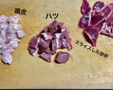 豚のハツ、鶏皮、砂肝の和え物作り方1写真