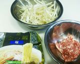 挽肉とモヤシの塩バターラーメン　袋麺使用作り方1写真
