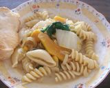 白菜と春菊のスープパスタ作り方6写真