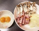 しめじ入り厚切りベーコンカルボナーラ作り方1写真