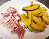 かぼちゃと豚バラのにんにく醤油炒め作り方1写真