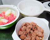 大豆ミートと人参・玉葱・しらたきの炒め物作り方1写真