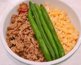 蓮根と舞茸入りの肉そぼろの、３色そぼろ丼作り方9写真