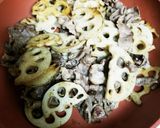 皮付レンコンと牛肉の味噌マヨオイスター炒作り方1写真