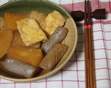 丸大根、蒟蒻、油揚げの炊いたん作り方4写真