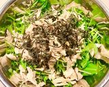 超簡単！ササミと水菜の塩昆布サラダ作り方1写真
