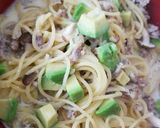 アボカドと豚ミンチの味噌クリームスパ作り方7写真