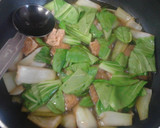 簡単昼食　チンゲン菜と油揚げの卵とじ丼作り方4写真