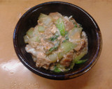 簡単昼食　チンゲン菜と油揚げの卵とじ丼作り方7写真