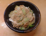 簡単昼食　チンゲン菜と油揚げの卵とじ丼作り方8写真