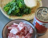 豚肉と菜の花のトマトソースパスタ作り方1写真