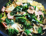 ほうれん草、しめじ、ベーコンの卵とじ！作り方3写真