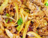 豚こまの味噌ニンニクしょうが丼作り方4写真