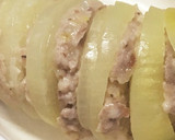 レンジで玉ねぎのひき肉はさみ蒸し作り方4写真
