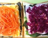 ハム、卵、赤からし菜のサンドイッチ作り方3写真