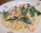 鮭と菜花のクリームパスタ作り方5写真