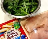 鶏ムネ肉の春菊チーズはさみ焼き♪ヘルシー作り方1写真