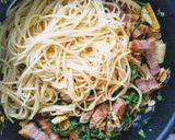 菜の花と筍と桜エビの春の味スパゲッティー作り方4写真