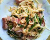 菜の花と筍と桜エビの春の味スパゲッティー作り方5写真