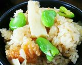 自家製かつお醤油で筍と空豆の炊き込みご飯作り方4写真