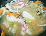 鳥胸肉の茹で汁と春野菜の中華丼作り方2写真
