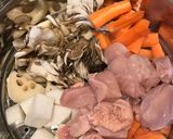 鶏肉、野菜、木の子を蒸したもののおひたし作り方1写真