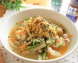 がんもと千切り野菜のバジルコンソメスープ作り方8写真