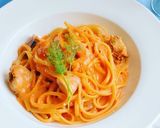 魚介のトマトクリームパスタ☆ワンポットで作り方6写真