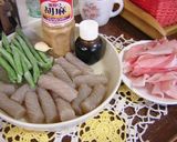 こんにゃく豚肉のゴマドレッシング炒め★作り方1写真