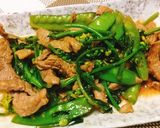 牛肉とのらぼう菜と絹さやの和風炒め作り方5写真