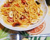 アヒージョの残り汁でベーコン椎茸パスタ作り方4写真