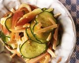 副菜＊茗荷・きゅうり・ハムの酢の物作り方3写真