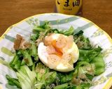 キャベツと半熟卵と鰹ぶしのごま油ニンニク作り方5写真